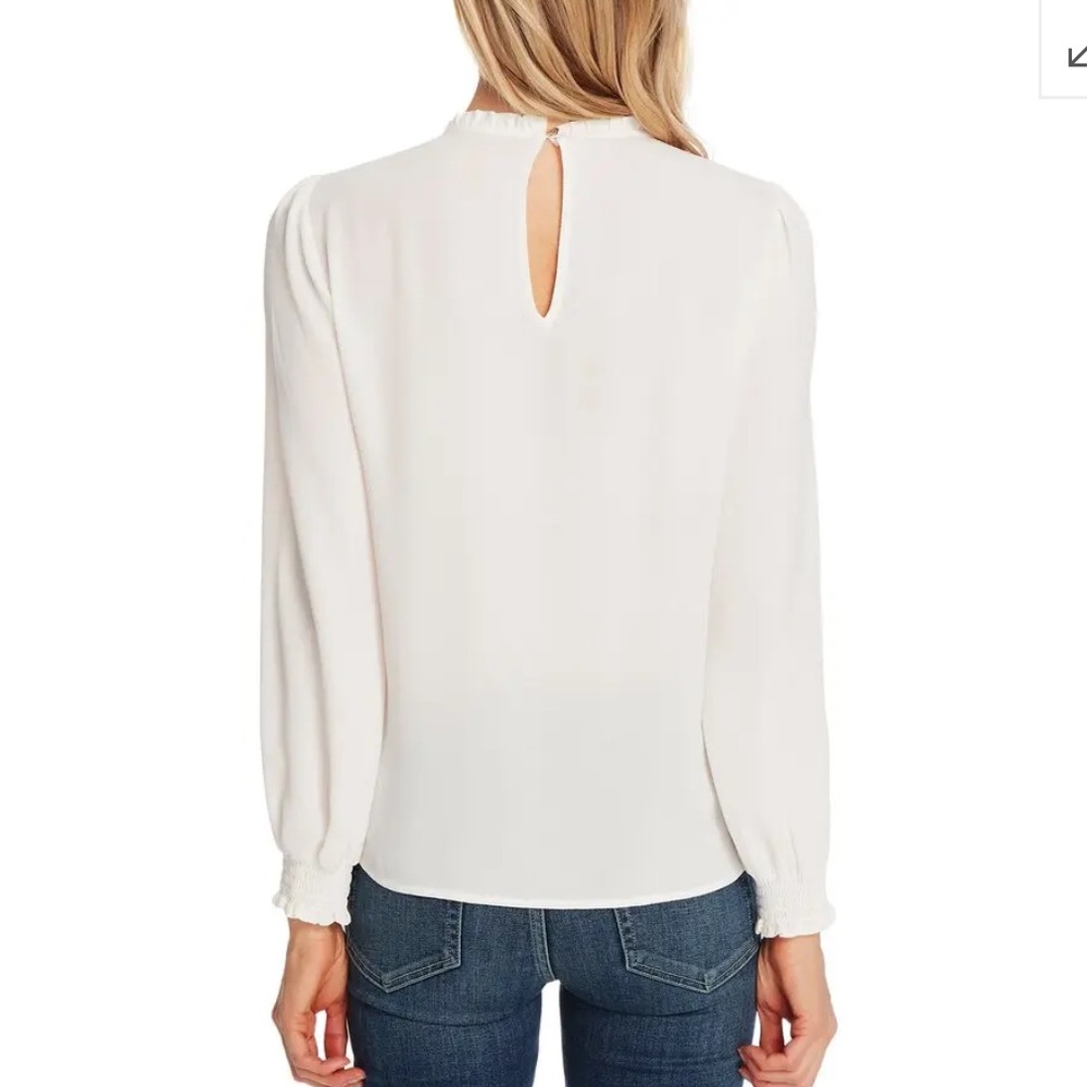 Cece White Pintucked Chiffon Top With Smocked Cuffs - Picture 8 of 9